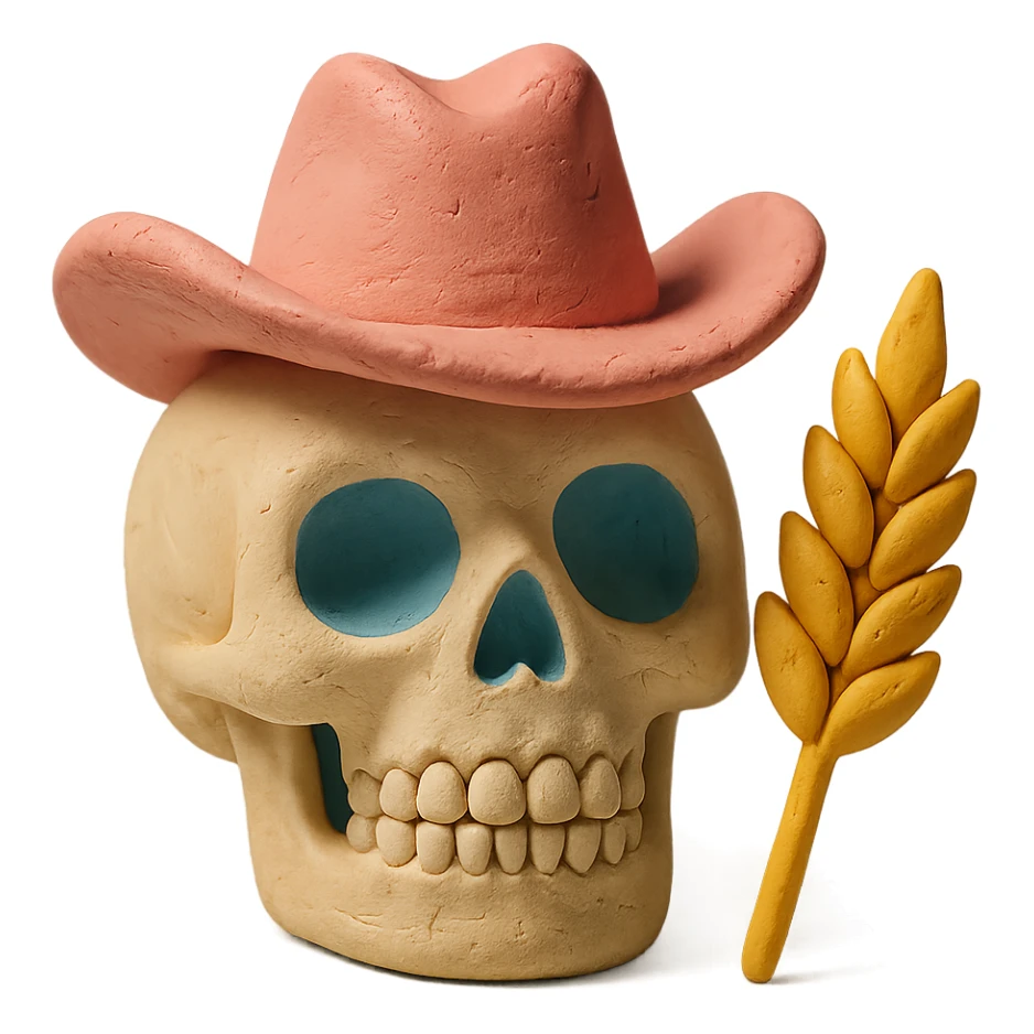 skull with pink cowboy hat and wheat sticker