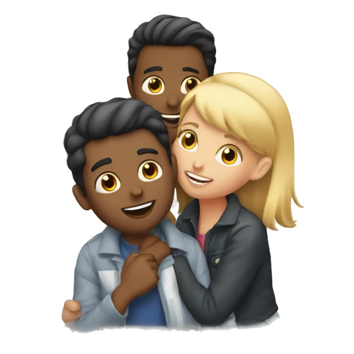 Two girls kissing a man on the cheek sticker