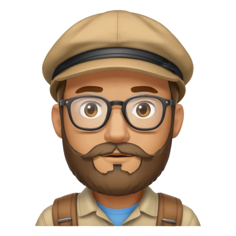 Adventurer with glasses, a beard and tan colored cap sticker