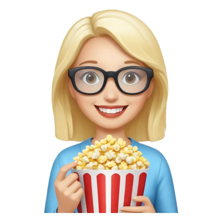 woman with 3d glasses holding popcorn sticker