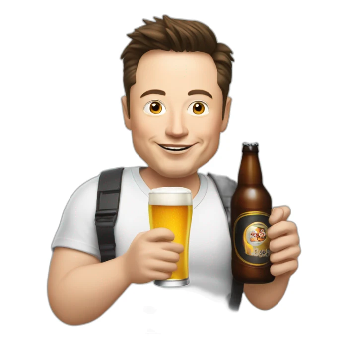 Elon musk holding a beer and a mic sticker
