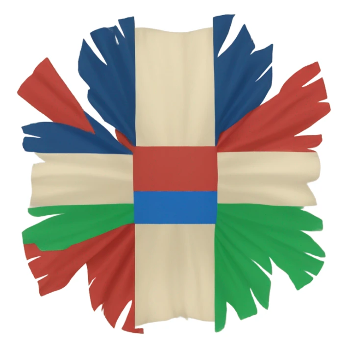 A square flag split in two colours. Top colour green and bottom colour blue, in the middle indian wheel in red colour sticker