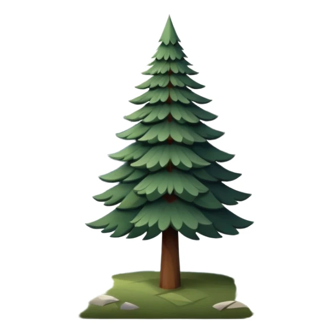 simple single evergreen tree with clouds and mountain blending Scandinavian and Slavic folk motifs, dark neutral forest colors, favicon or emoji style sticker