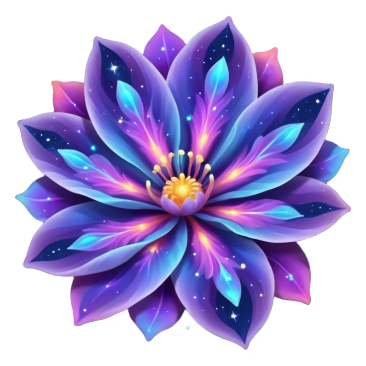 galaxy nebula flower with glowing petals, cosmic colors, starry details, dreamy and magical sticker