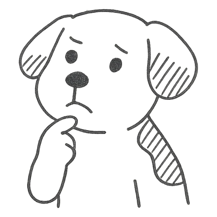 cute brown and white dog with a thinking face sticker