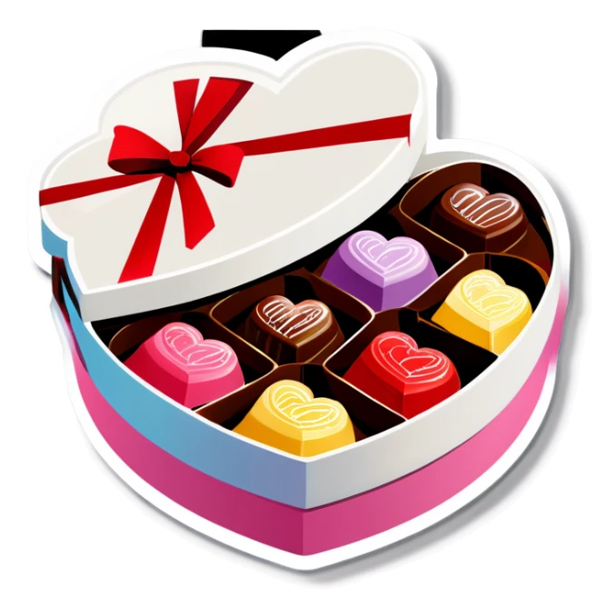 Valentine’s Day heart shaped box of chocolates sticker