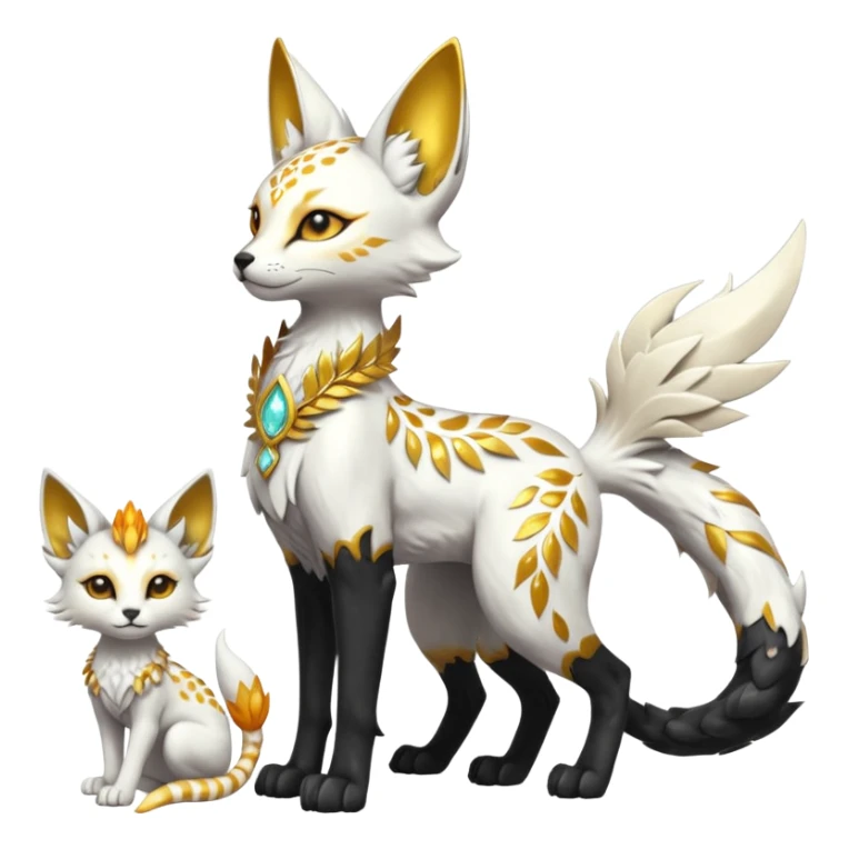 Epic complex fantasy glorious detailed futuristic divine godly angelic feathery sunny, white, albino, pastel, golden, orange glowing sparkly, realistic Fakémon-Sprigatito-Floragato-Meowscarada-Trico-Sergal-Serval-Solgaleo-Vernid-creature (full body) solarpunk, shiny sparkly with a gold laurel sticker