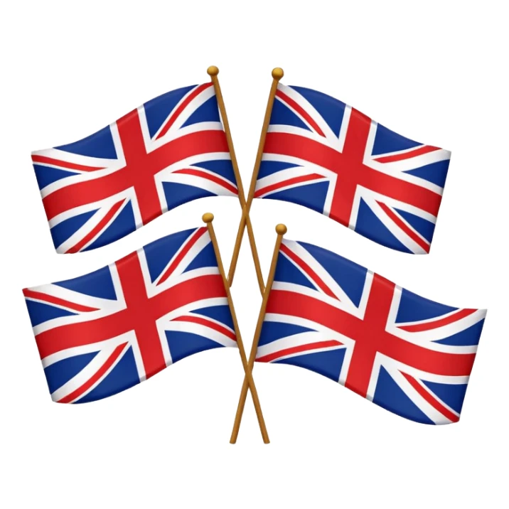 American and British flags together, waving in the wind, bold colors, iconic design sticker