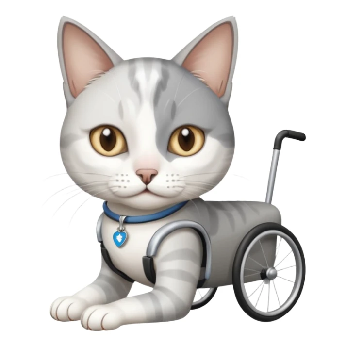 disabled grey and white cat in pet mobility aide sticker