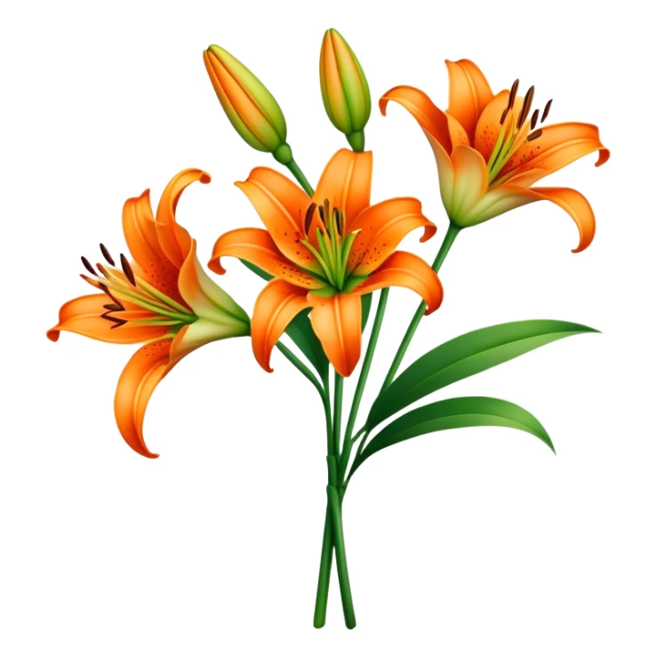 bouquet Vibrant Orange Lily, luxuriant, stem, leaf, bud sticker