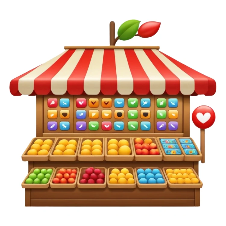 market stand with video editing icons, creative and lively, apple style emoji sticker
