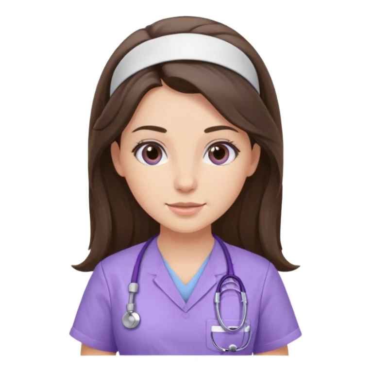 pretty brunette nurse with long hair in lilac scrubs sticker