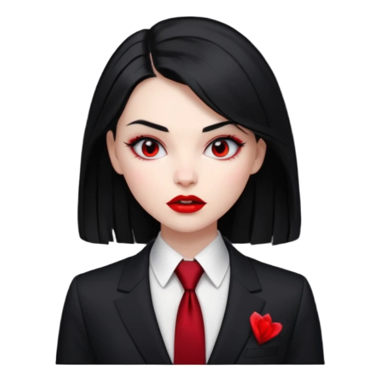 {
      "type": "human",
      "look": "femal modern vampire, slick hairstyle, dark suit, loosened tie",
      "description": "a modern vampire with a slick hairstyle in a dark suit and loosened tie"
    } sticker