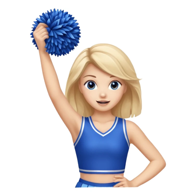 football cheerleader, holding a cheering pom, blue sticker