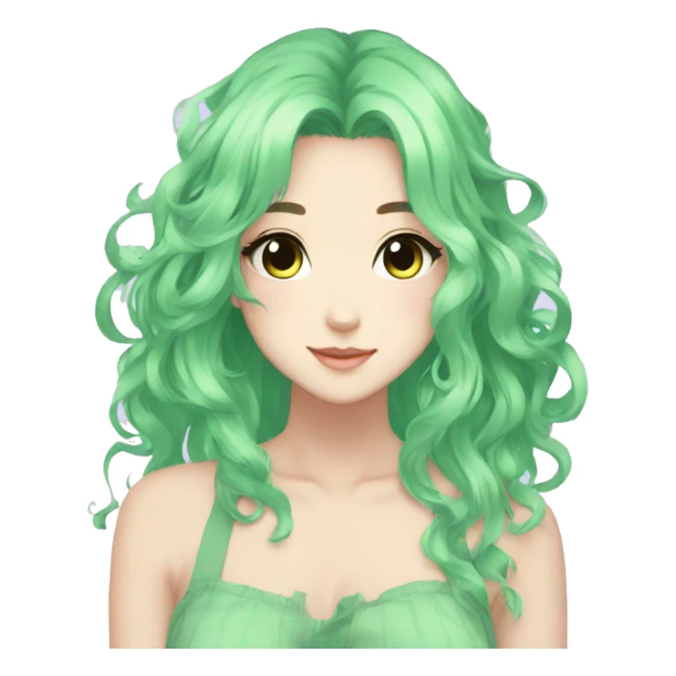 Gorgeous Beautiful Anime-Green-Pastel-Girl with pretty hair aesthetic sticker