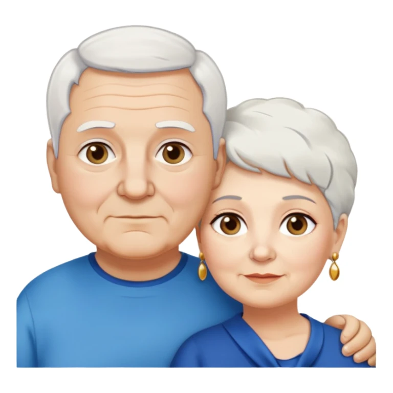 Una abuela italiana blanca de ojos marrones con cabello corto blanco y aretes de oro, junto a su esposo de ojos azules abuelo de piel blanca italiano un poco gordo con pelo blanco corto  sticker