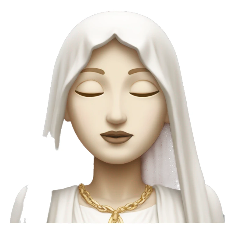 White and light pink Madonna statue with hands together eyes closed sticker