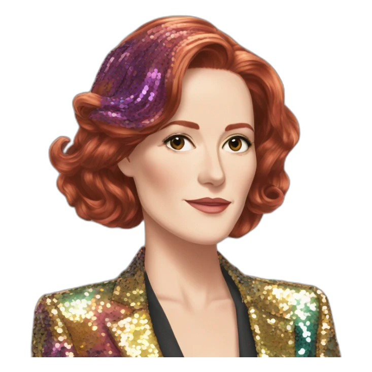 Audrey fleurot smooth hair multicolored sequined suit sticker