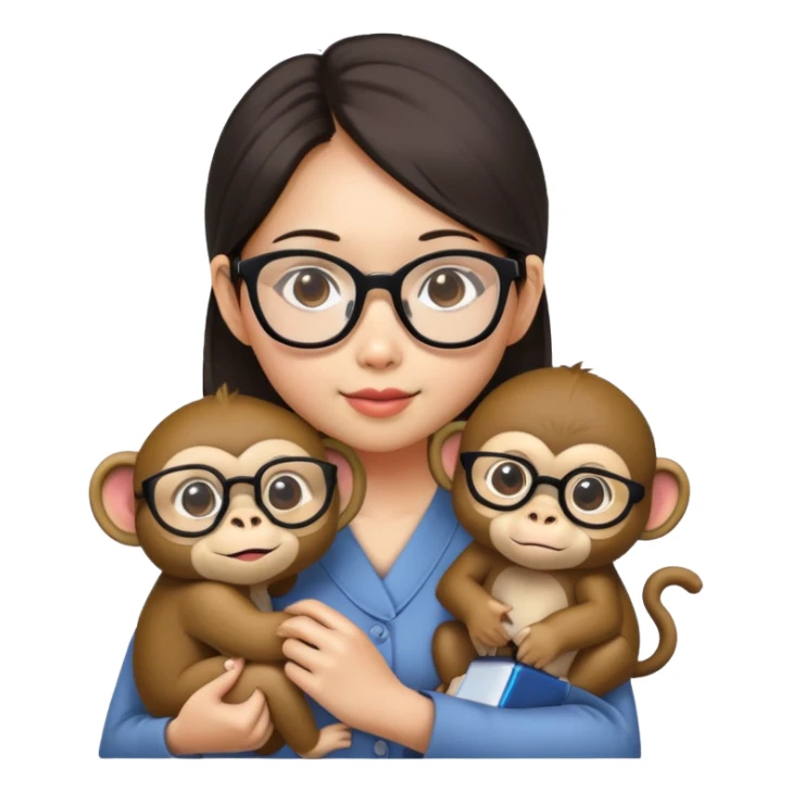 Asian girl wearing glasses with a monkey on shoulder  sticker