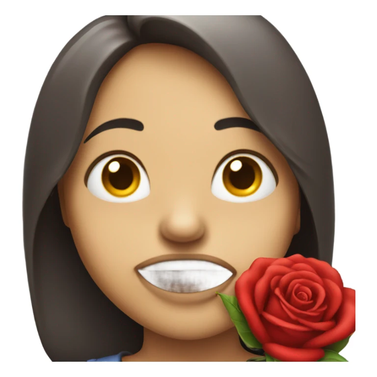 Smirk emoji bitting lip with rose in mouth sticker