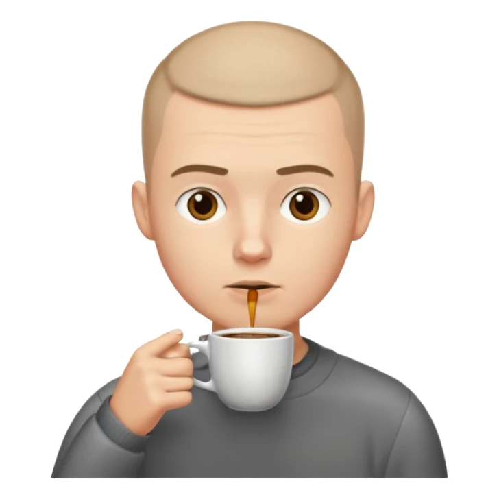 a white short guy with a buzz cut drinking a cup of coffee sticker