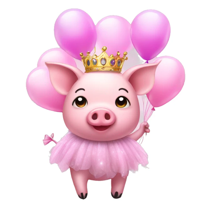 Pink pig in tutu and tiara with balloons  sticker