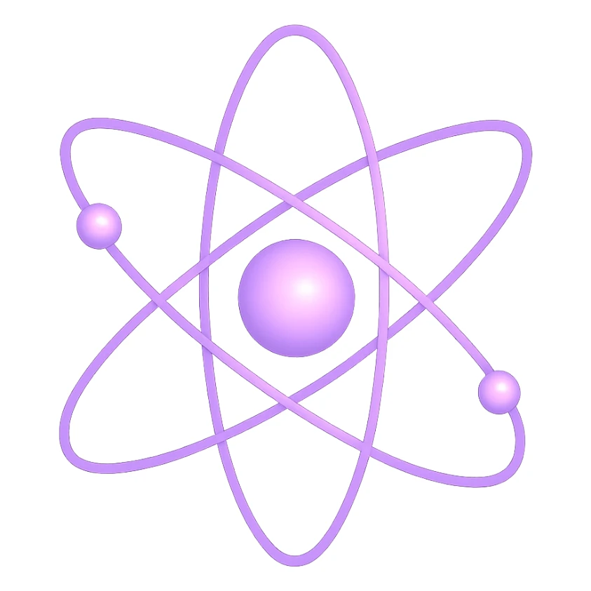 an atom with lavender-pink colors sticker