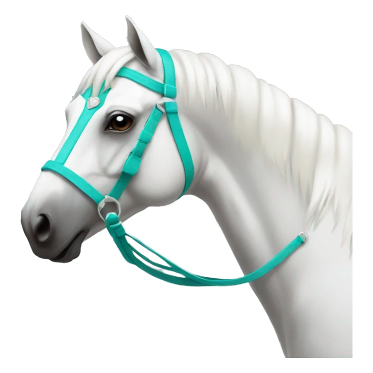 the horse is white with a turquoise crest sticker