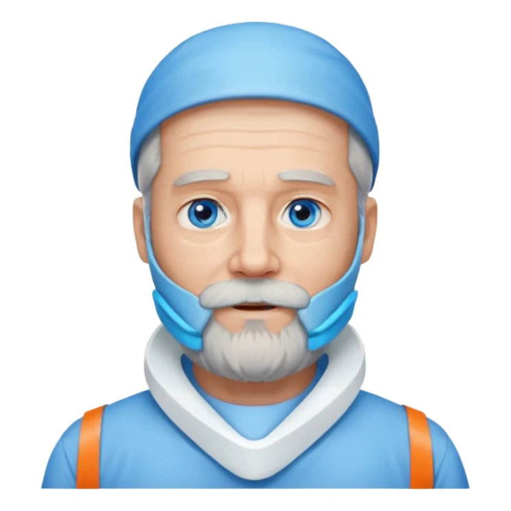 Older man with a full beard, a medical neck brace, and blue eyes. sticker