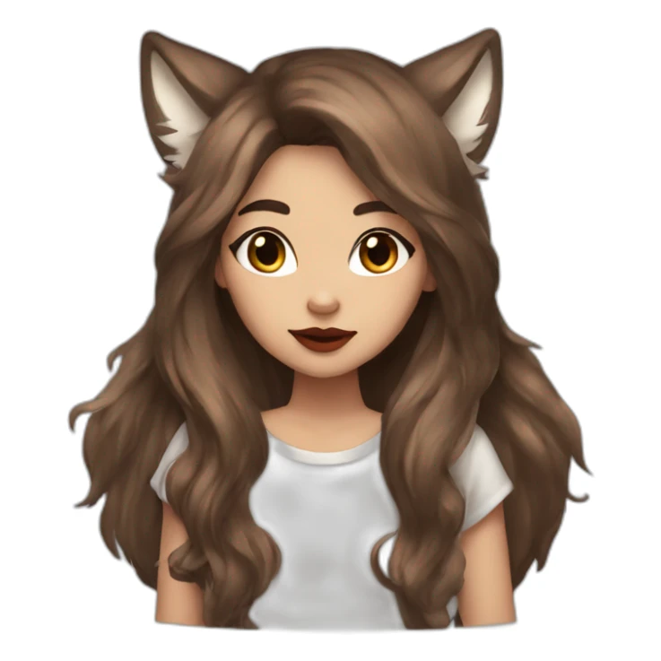  girl brown long hair lipstick wolf ears  sticker