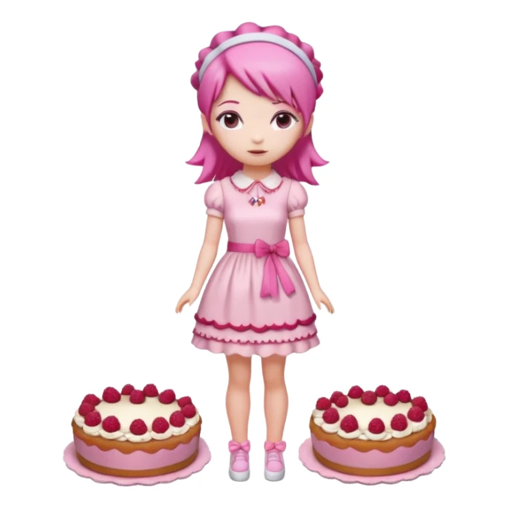Isolated detaile illustration modern raspberry torte doll figurine full body with pink hair and a pink hairband standing sticker