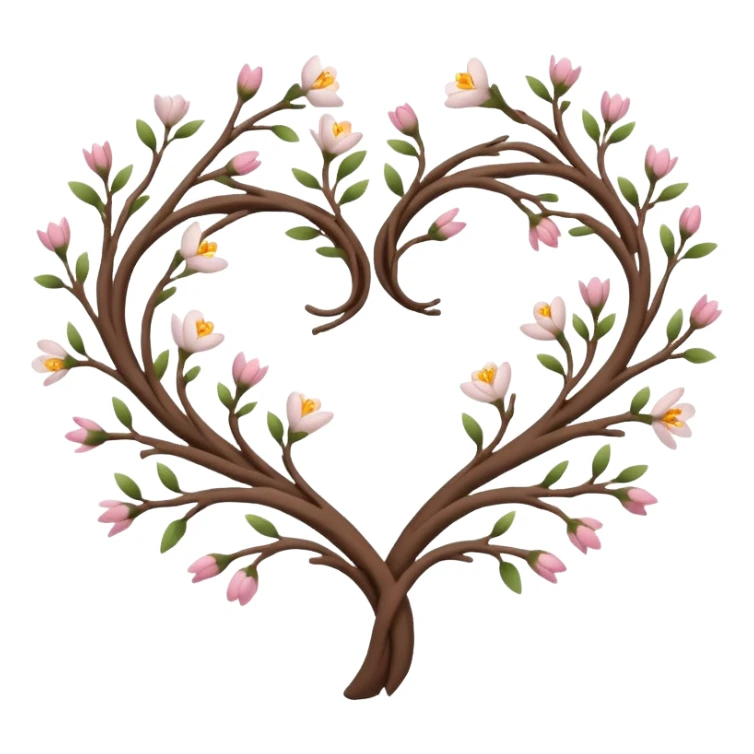 Natural minimal branches with a few flowers in a twisty heart shape sticker