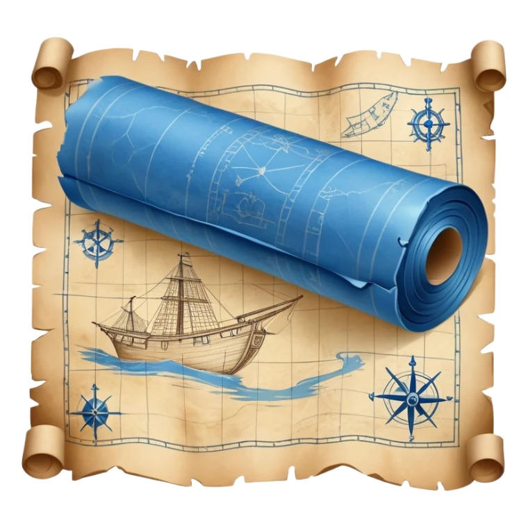 blue blueprint plan with white drawings like a treasure map sticker