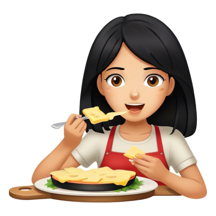 Fille au cheveux noir  bronzer qui mange de la raclette  sticker