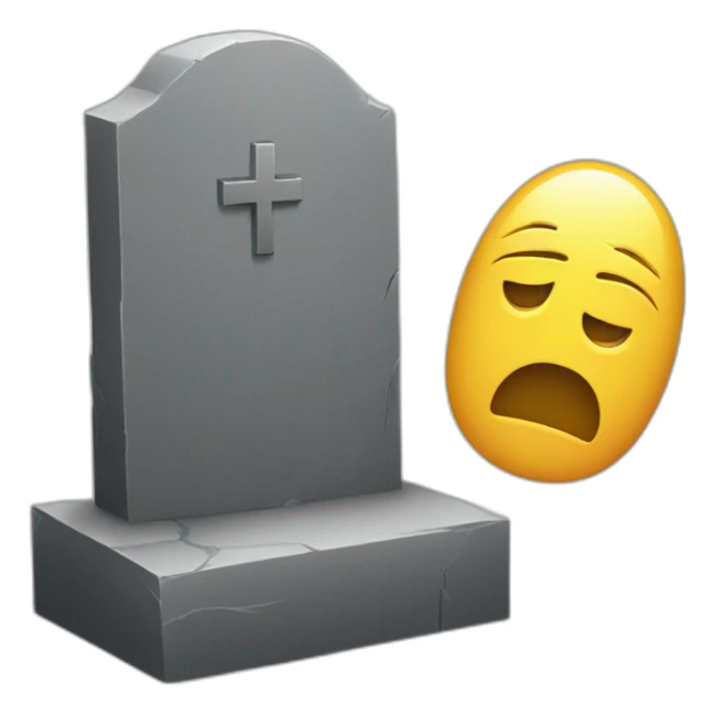 disappointed face next to a tombstone sticker