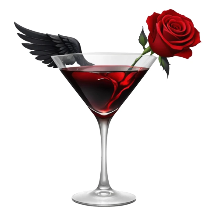 🍸+🍹🖤+🌹 (the liquid is black and one glass with black fallen angel wings)  sticker