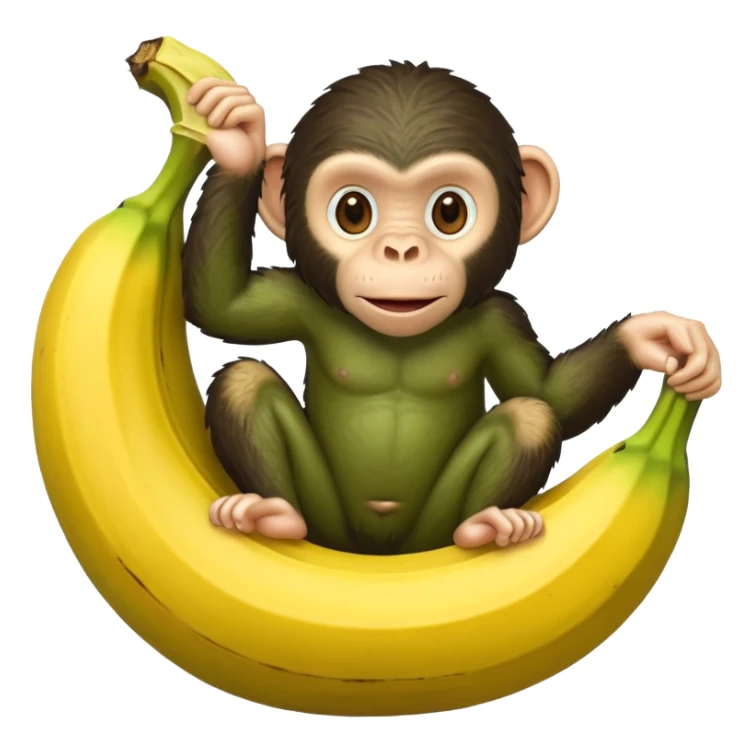 A green chimpanzee inside a giant banana peel sticker