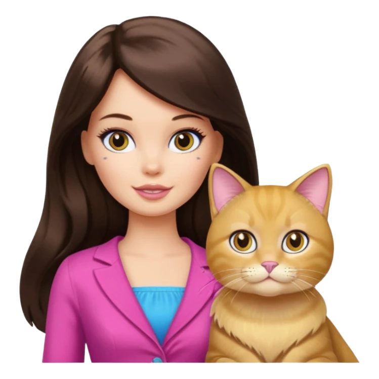 White Barbie girl dark brown long hair with British gold cat sticker