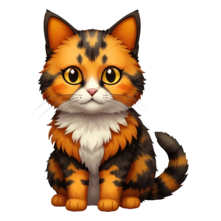 small tortoiseshell cat. only black and and orange. amber eyes. full body.  sticker