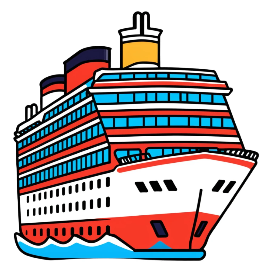A colorful cruise ship with multiple decks sticker