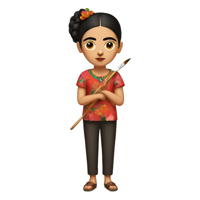 full body frida kahlo unibrow kid with paintbrush sticker
