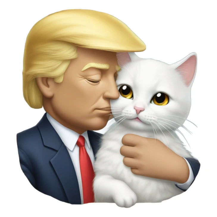 Photo realistic, Donald Trump, kissing and embracing white cat, sticker
