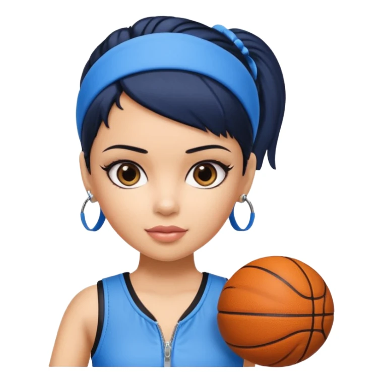 generate a pretty bratz that looks like Kajol Devgn\ bollywood actress
 Wearing a blue zipper with short blackhair and a blue hairband. Carrying a basketball sticker
