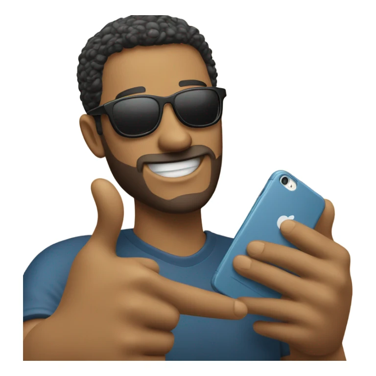 person with sunglasses showing iphone with thumbs up sticker
