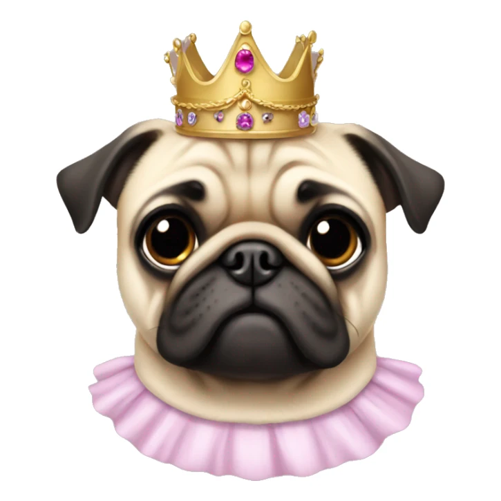 Pug with a princess dress and crown sticker