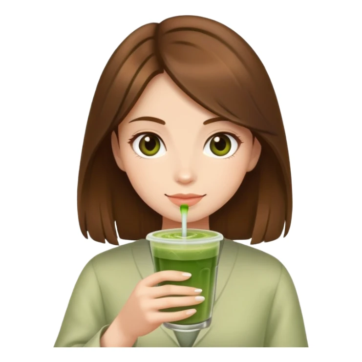 brown hair girl with matcha drink sticker