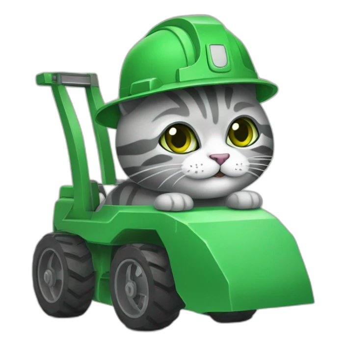 Gatito gris con ojos verdes  en una retroexcavadora sticker