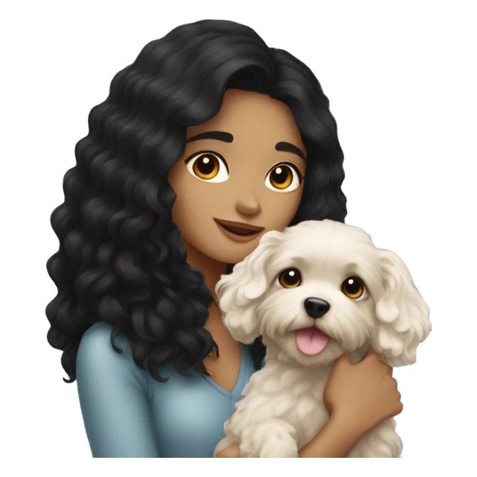 A beautiful girl with black hair carrying a cavoodle sticker