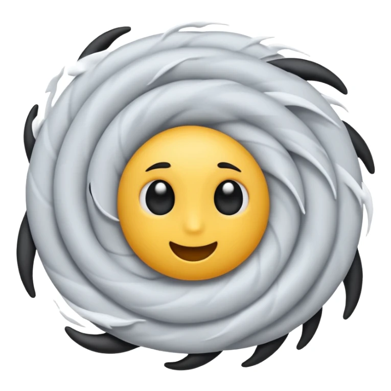 swirling cyclone with playful eyes and black stick limbs, emoji-inspired simplicity sticker