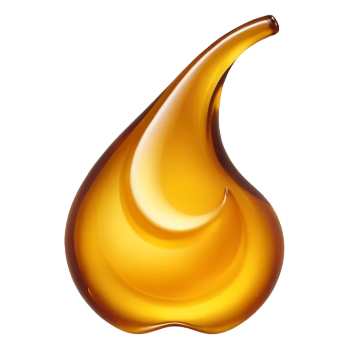 small glossy swirl or drip of thick amber-colored syrup with smooth flowing texture and rich golden sheen, surface catches light with subtle highlights, suggesting sweetness and viscosity, no jar spoon or garnish, apple emoji style, soft lighting, subtle shadows, transparent background, emoji scale sticker